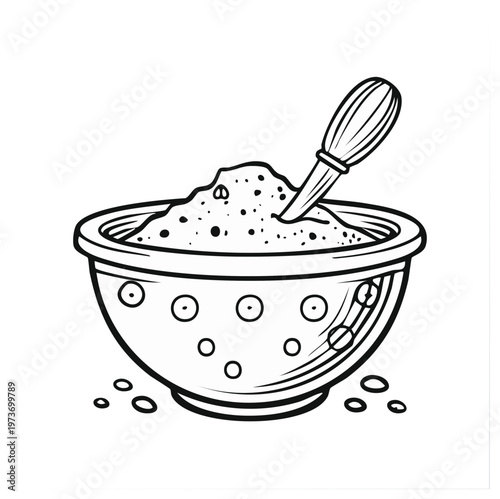 Line Art Illustration of a Bowl Filled with Spices and a Small Spoon
