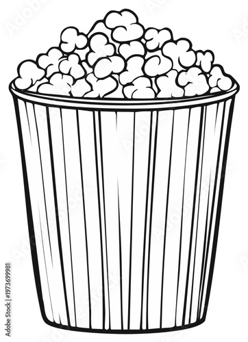 Black and White Illustration of a Full Container of Popcorn
