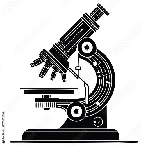 Stylized vintage microscope with intricate circuit board design for scientific research and discovery
