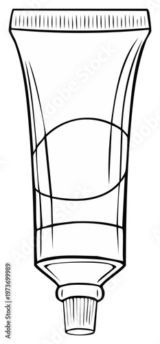 Outline tube of paste container for toothpaste, cream or gel, simple drawing