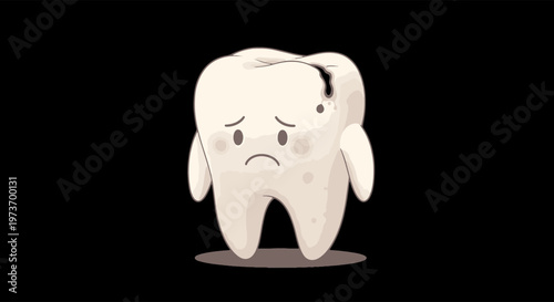 Sad Tooth with Cavity Dental Illustration and Decay Icon