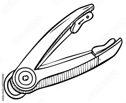 Hand drawn outline illustration of an open staple remover tool