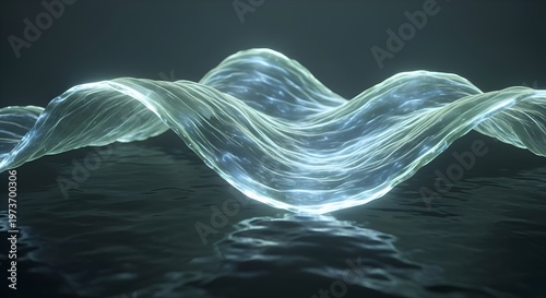 Abstract Glowing Wave Form on Dark Water Surface