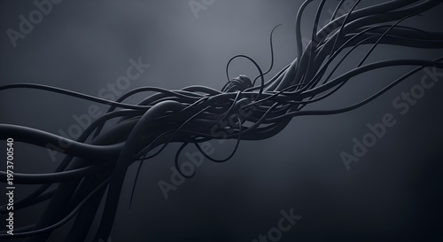 Abstract dark organic tentacles entwined, futuristic, mysterious background