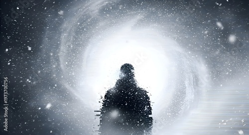 Silhouette figure in a cosmic vortex, digital art, abstract, concept art