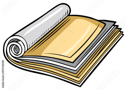 Cartoon illustration of a rolled up newspaper representing daily news and print media.