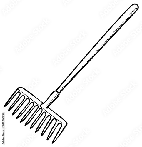 Hand drawn gardening rake illustration Isolated on white background for design elements