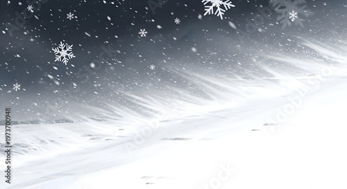 Winter Snowfall Landscape with Snowflakes and Footprints