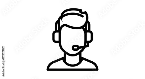 customer service support agent line icon with headset perfect for illustrating online communication and helpdesk solutions.