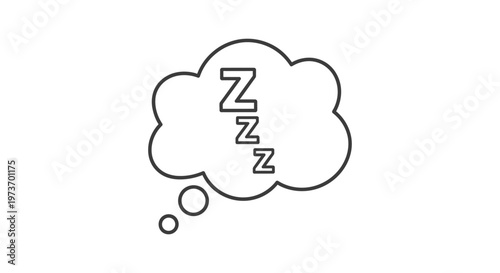 a simple thought bubble icon with zzz for sleep and rest depicting dreaming and tiredness on a clean white background.