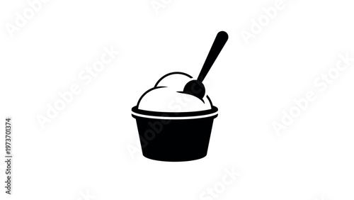 Black and white ice cream cup spoon