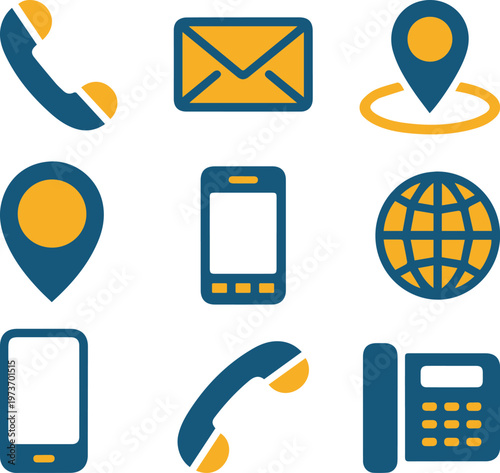 Business contact web icons with telephone, email, location, and mobile phone symbols