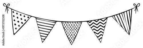 Hand drawn festive pennant banner string with assorted patterns for celebration and decoration