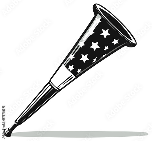 Retro illustration of a bugle with star pattern