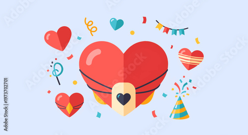 heart shaped symbol of love with floating smaller hearts.