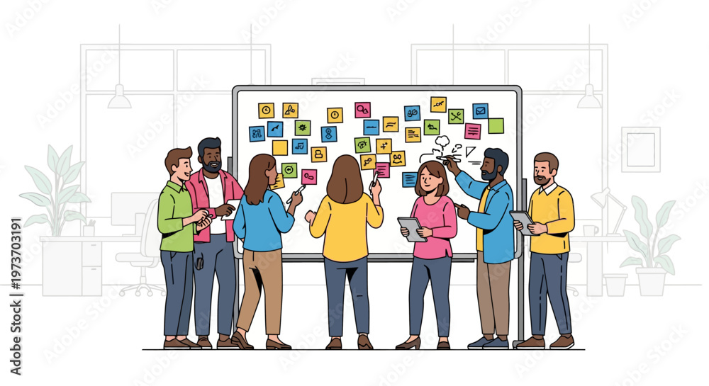Obraz premium Collaborative Team Brainstorming at Office Whiteboard