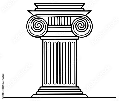 Black and white illustration of an architectural Ionic column capital design.