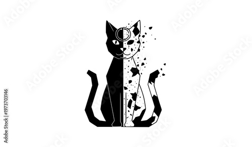 Abstract geometric Schrodinger cat vector with split quantum state concept modern minimal design