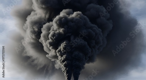 Thick black smoke billowing from industrial chimney against clear sky