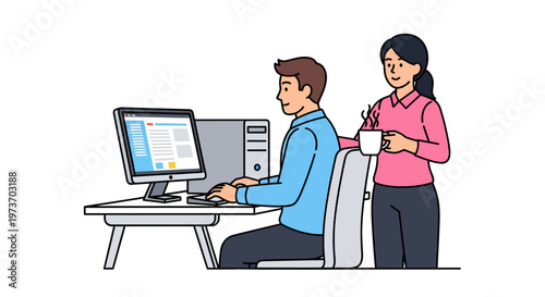 Colleague Offering Coffee to Hardworking Employee