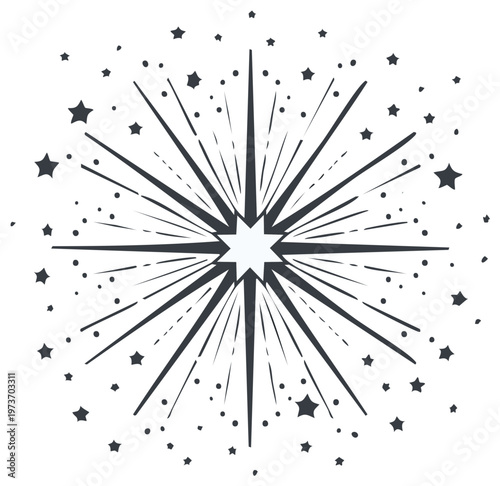 Abstract Burst Star Shape with Scattered Small Stars and Particles
