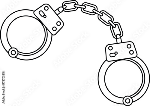 Handcuffs with chain illustration representing arrest law enforcement crime punishment and justice system concept in outline style