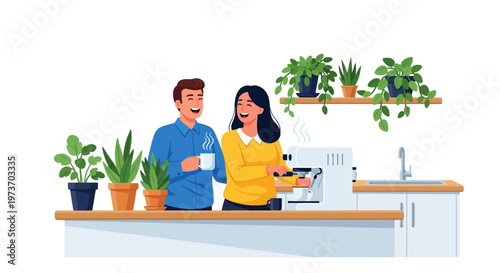 Colleagues Laughing While Making Office Coffee