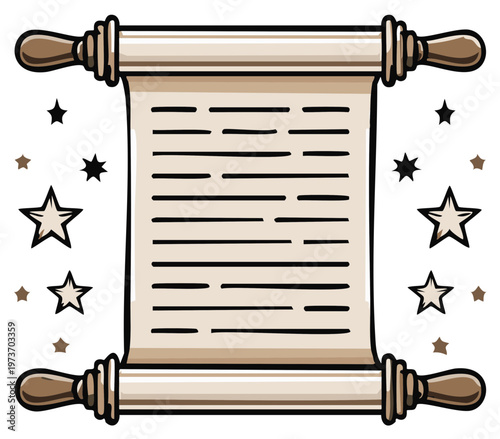Ancient Scroll With Stars and Symbols Vector Illustration