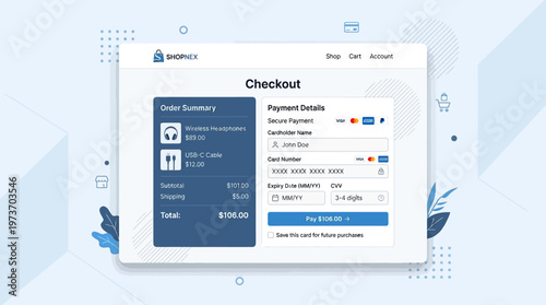 Online payment checkout process interface.
