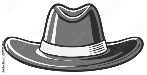 Stylized Gray Cowboy Hat with a White Band Illustration