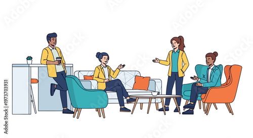 Modern Professionals Socializing During Office Coffee Break
