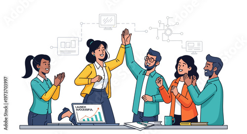Tech Team Celebrating Successful Project Launch
