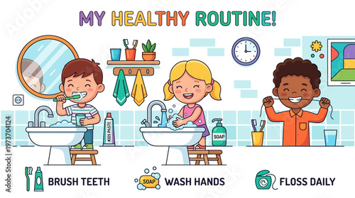 Healthy daily routine for kids illustration.
