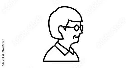 line art profile icon of an older woman with glasses and short hair a simple senior female avatar representing people concepts