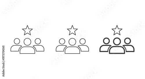 icon of a team with a star above the central person representing leadership employee recognition best team member and achievement concept.