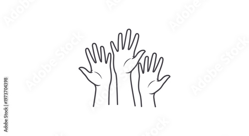 three hands up raised in unity symbolizing voting volunteering and asking questions illustrating education and social participation