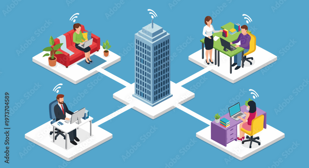 Obraz premium Remote Work And Business Connectivity Illustrative Concept For Modern Workforce