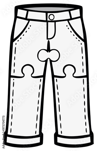 Pants with Puzzle Pieces Cutouts Illustrated in Black and White