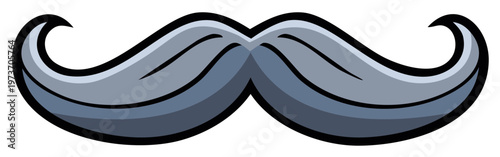 Cartoon illustration of a gray mustache with a black outline.