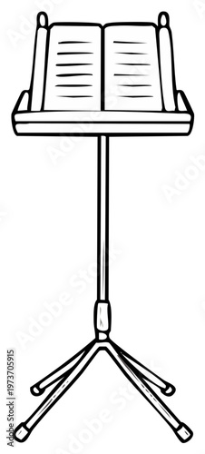 Sheet Music Stand Illustration with Book Open on Black and White Music Rest