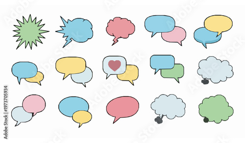 Comic style speech bubble collection vector illustration with colorful dialogue shapes