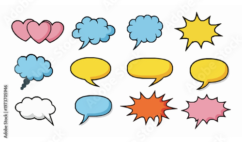 Playful cartoon speech and thought bubbles vector set for comics and kids design