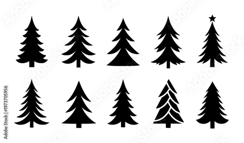 Modern Christmas tree silhouettes vector collection for festive design and patterns