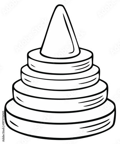 Simple stacked ring toy with a cone top isolated on white background