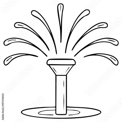 Stylized Line Art Illustration of a Water Fountain Spouting Arcs of Water