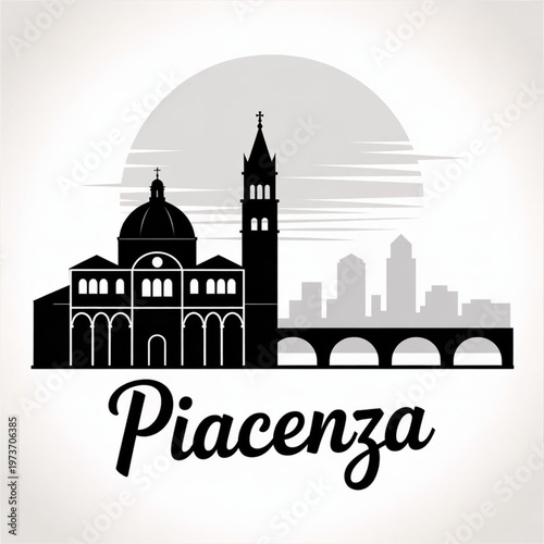Piacenza Skyline Silhouette — A Northern Italian River City in Emilia Romagna Vector Illustration