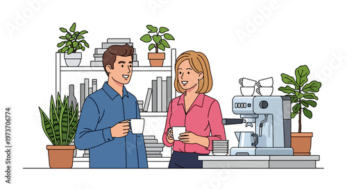 Colleagues Bonding Over Coffee in Modern Workspace