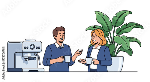 Colleagues Chatting Near Office Coffee Machine