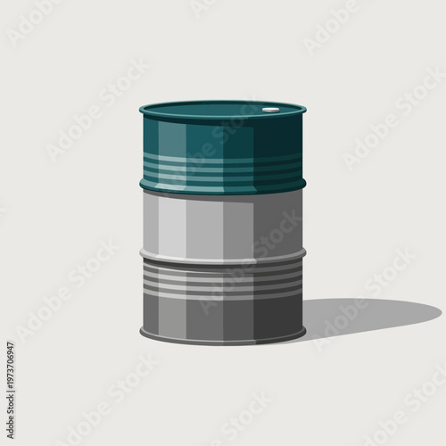 an isolated oil barrel also known as an industrial drum stands upright on a plain background symbolizing global energy and fuel industry concepts.
