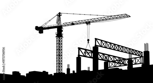 construction tower crane on a building site assembling a steel structure illustrating urban development and engineering progress